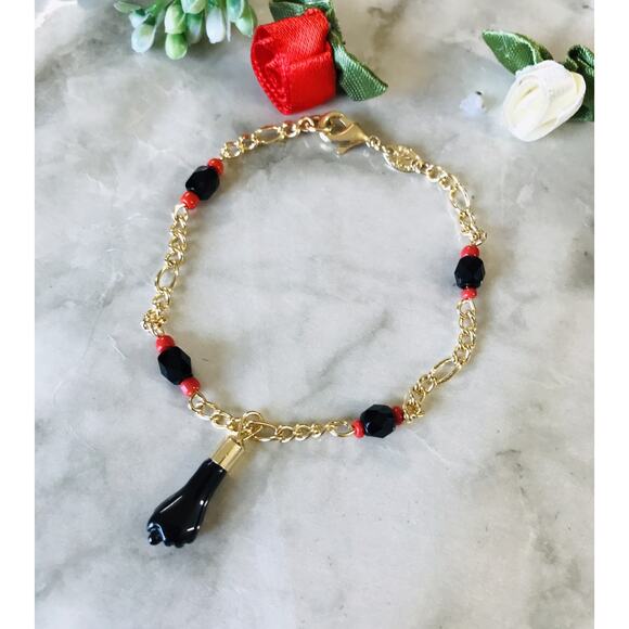 18K GOLD FILLED AZABACHE ORO LAMINADO MARINER BRACELET PROTECTION CHARM 7.4" - Picture 1 of 5